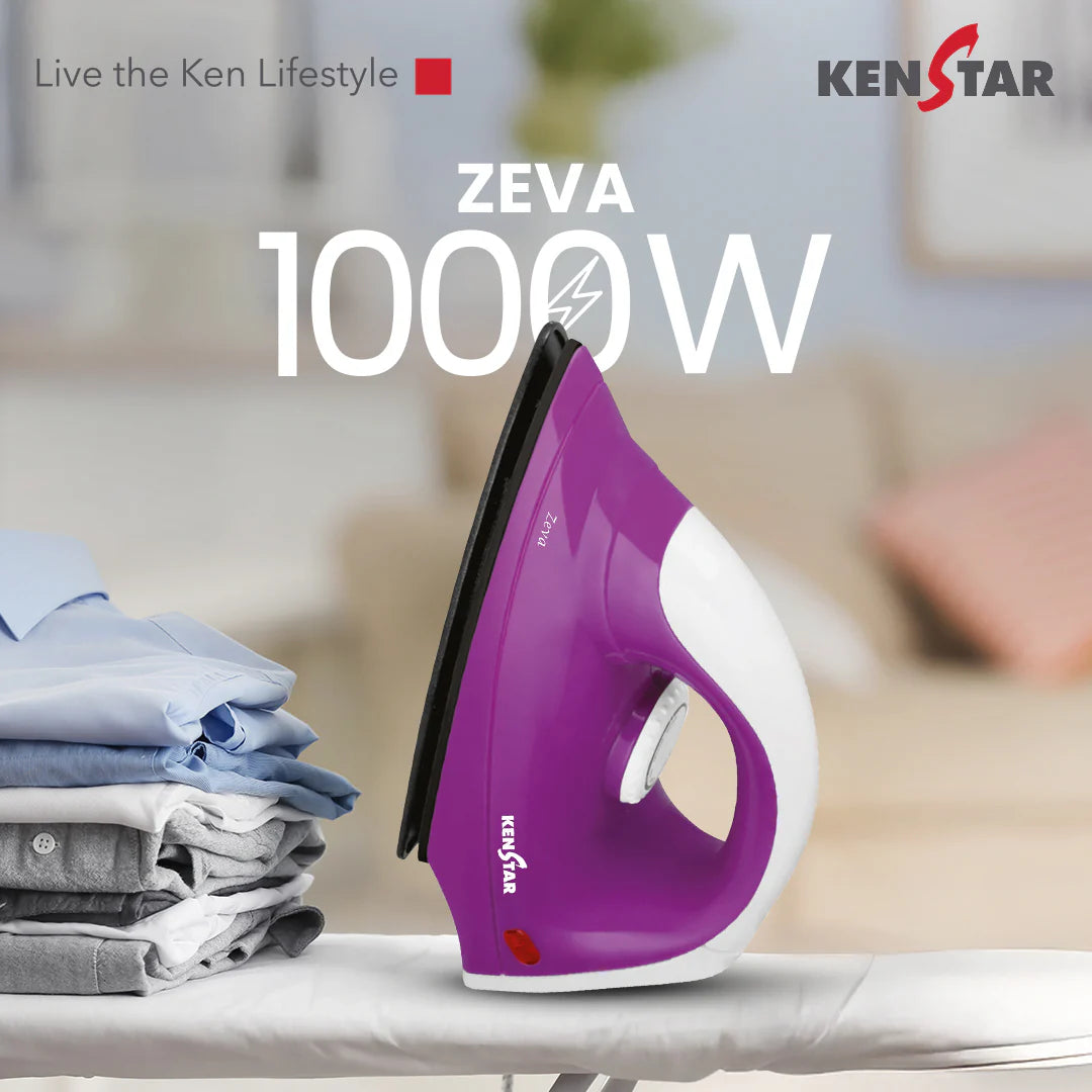 Zeva Plastic Dry Iron, 1000W, Non- Stick PTFE Soleplate