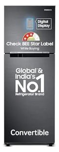 Samsung 236 L, 3 Star, Convertible, Digital Inverter with Display Frost Free Double Door Refrigerator (RT28C3733B1/HL, Black Matte/Black DOI)