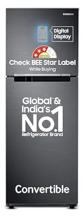 Samsung 236 L, 3 Star, Convertible, Digital Inverter with Display Frost Free Double Door Refrigerator (RT28C3733B1/HL, Black Matte/Black DOI)