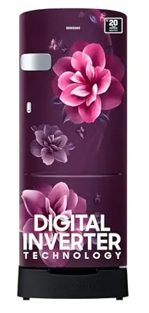 Samsung 223 L, 3 Star, Digital Inverter, Direct-Cool Single Door Refrigerator (RR24C2Z23CR/NL, Red, Camellia Purple, Base Stand Drawer)