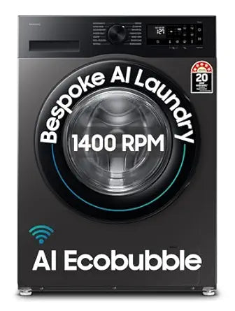 Samsung Smart Choice 12 kg, 5star, AI Ecobubble, Super Speed, Wi-Fi, Hygiene Steam with Inbuilt Heater, Digital Inverter, Fully-Automatic Front Load Washing Machine (WW12DG5B24AXTL, Inox)
