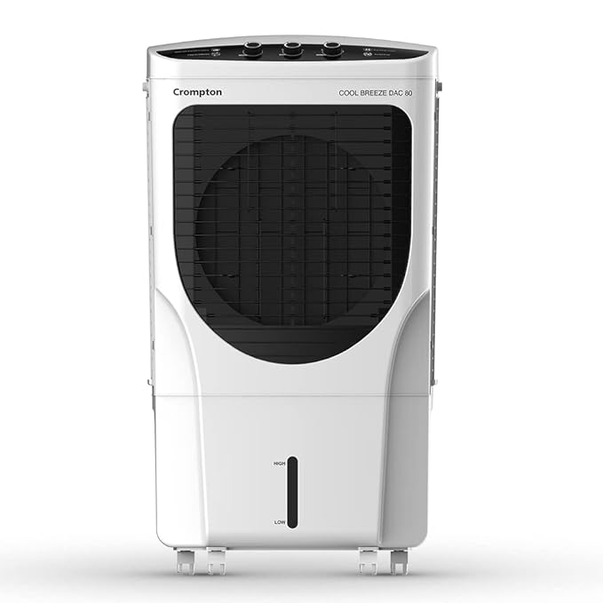 Crompton Cool Breeze DAC Desert Air Cooler- 80L; with Everlast Pump, 4-Way Air Deflection and Honeycomb pads; White & Black
