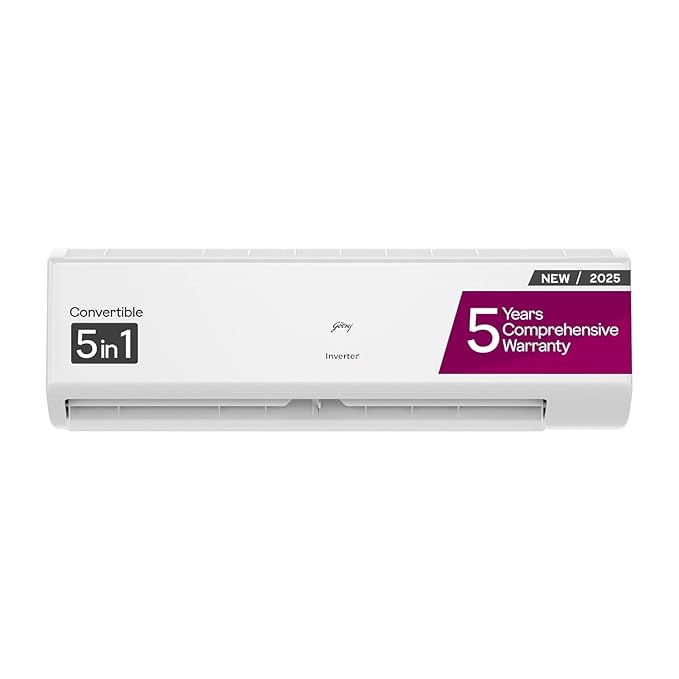 Godrej 1.5 Ton 5 Star, 5 Years Comprehensive Warranty, AI powered, 5-In-1 Convertible Cooling Inverter Split AC (Copper, 2025 Model, SIC 18ITC5-WZR/WZS/WYS Split 5S, White)