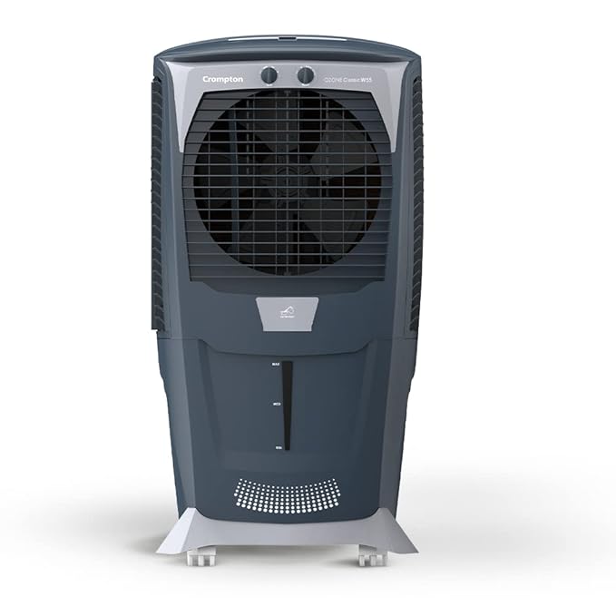 Crompton Ozone Desert Air Cooler- 55L; Everlast Pump, Auto Fill, 4-Way Air Deflection and Wood wool pads; Grey and & white
