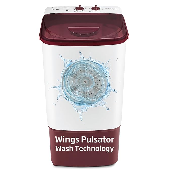 Voltas Beko, A Tata Product 7.5 kg Semi-automatic top load washing machine (WST75UC/BRSSWH2PTD, Burgundy, Pulsator Wash Method, Washer Only)
