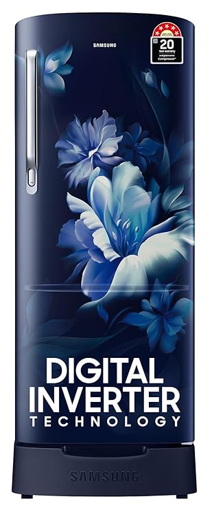 Samsung 183 L, 5 Star, Digital Inverter, Direct-Cool Single Door Refrigerator (RR20D2825UZ/NL, Midnight Blossom Blue, Base Stand Drawer)