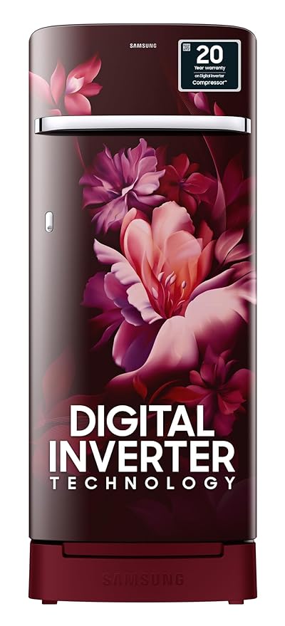 Samsung 215L 5 Star Inverter Direct-Cool Single Door Refrigerator Appliance (RR23C2H35RZ/HL,Midnight Blossom Red) Base Stand Drawer