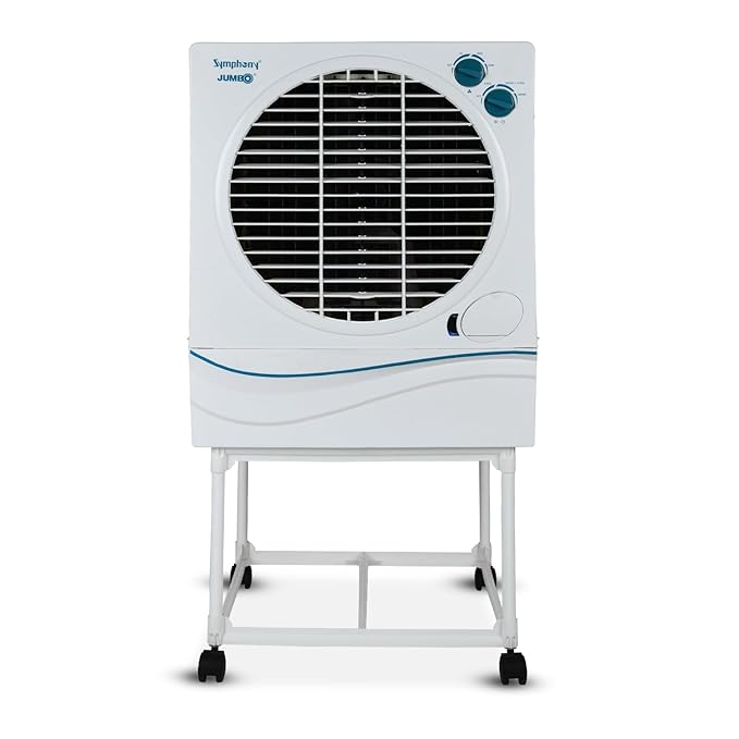 Symphony Jumbo 70 Desert Air Cooler for Home with Aspen Pads, Powerful Fan, Cool Flow Dispenser and Free Trolley (70L, White)