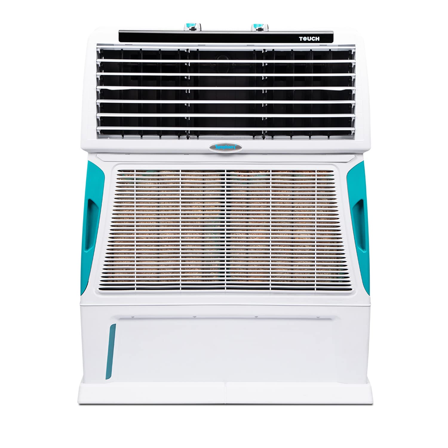 Symphony Touch 55 Personal Air Cooler For Home with 4-Side Aspen Pads, Powerful Double Blowers and Closable Louvers (55L, White)
