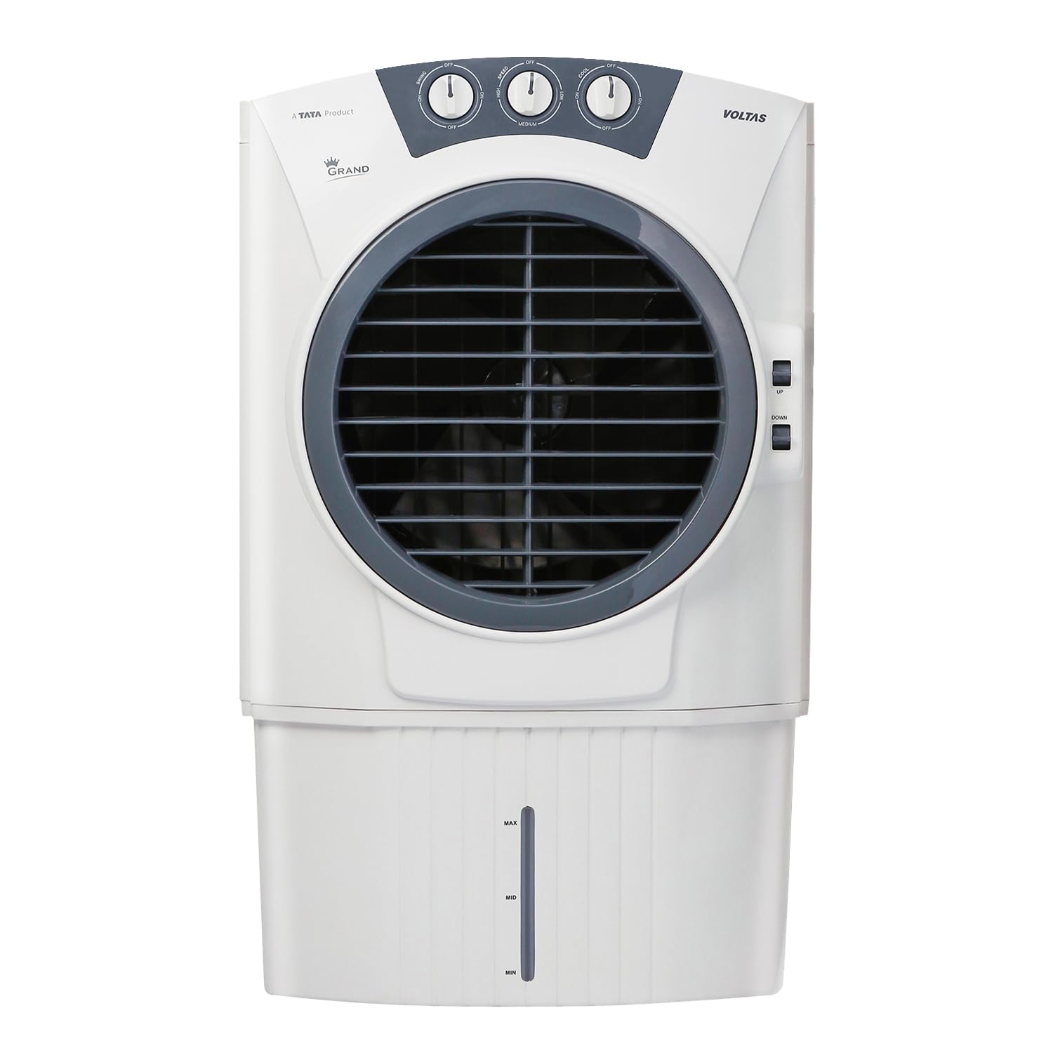 Voltas Grand 72 Desert Air Cooler for Home, Triple Filter Protection with Honey comb pad cooling technology, With Castor wheels and 3 Speed Control Settings, 72 Litres, Dark Grey