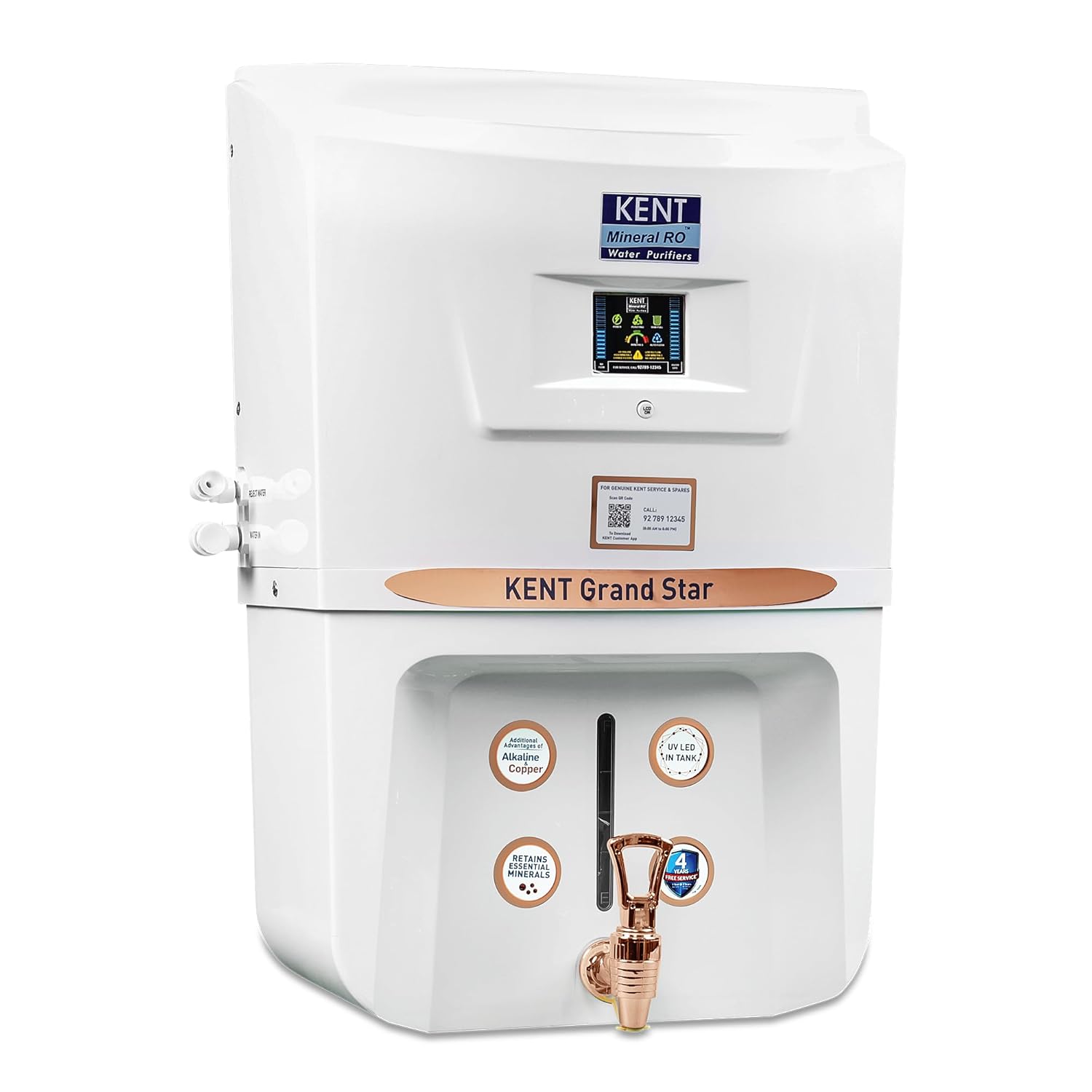 KENT GRAND STAR 9 L RO + UV + UF + TDS Control + UV in Tank Water Purifier Suitable for all - Borewell, Tanker, Municipality Water (White)