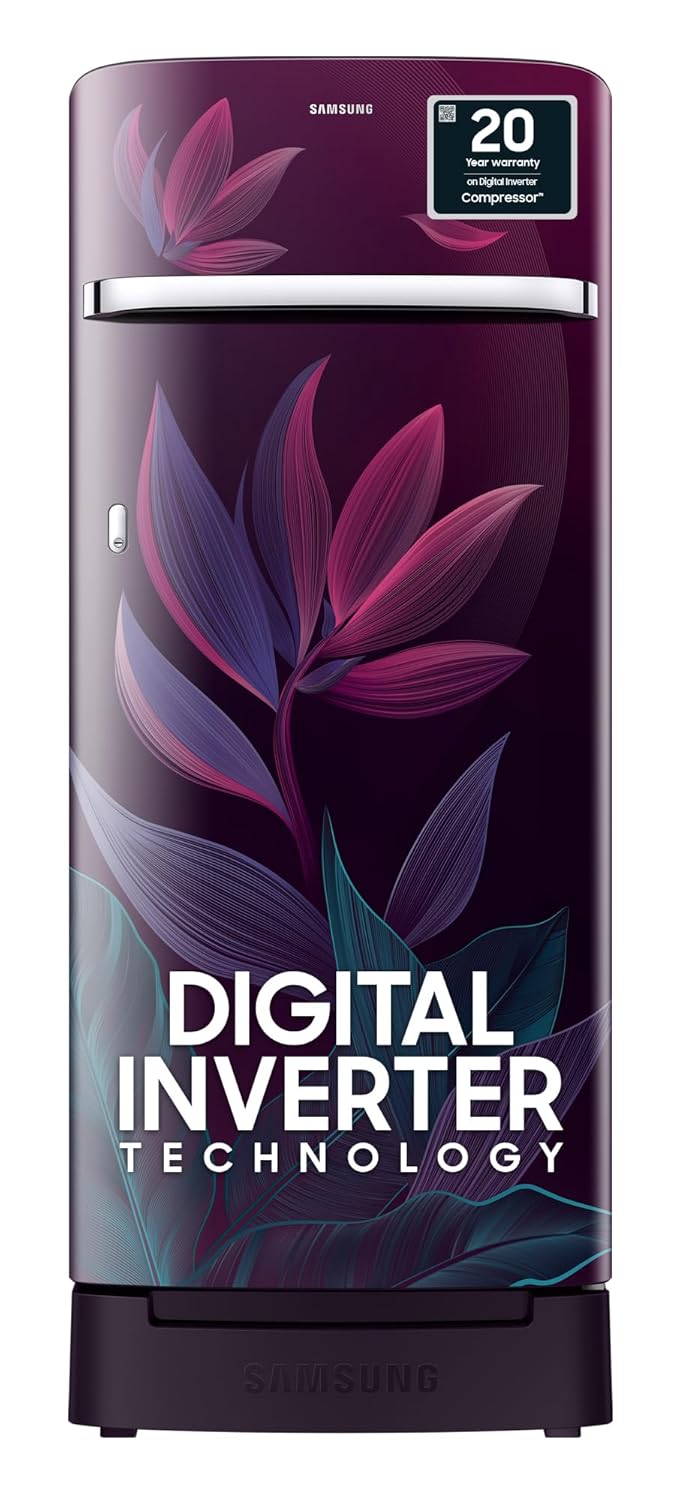 Samsung 215 L, 5 Star, Digital Inverter, Direct-Cool Single Door Refrigerator (RR23D2H259R/HL, Red, Paradise Bloom Purple, Base Stand Drawer)