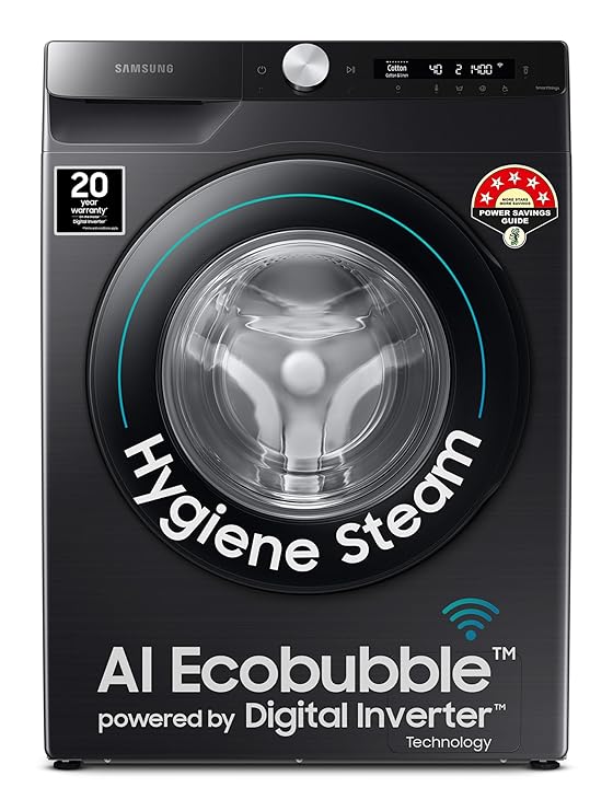 Samsung 8 kg, 5 star, Eco Bubble Technology, AI Control, Wi-Fi, Fully-Automatic Front Load Washing Machine (WW80T504DAB1TL, Hygiene Steam, Black Caviar, Awarded as Washing Machine Brand of the year)