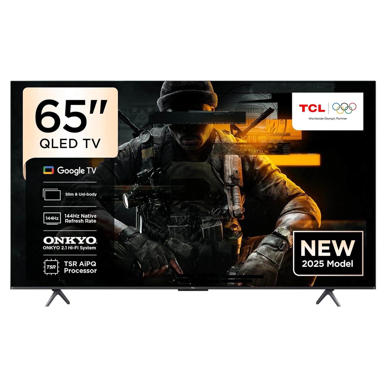TCL 65 Inch 144Hz Native Refresh Rate Slim Uni-Body QLED Gaming TV Black 65P8K