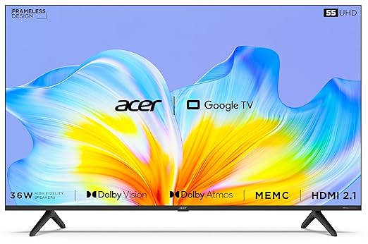 acer 139 cm (55 inches) Advanced I Series 4K Ultra HD Smart LED Google TV AR55GR2851UDFL (Black)