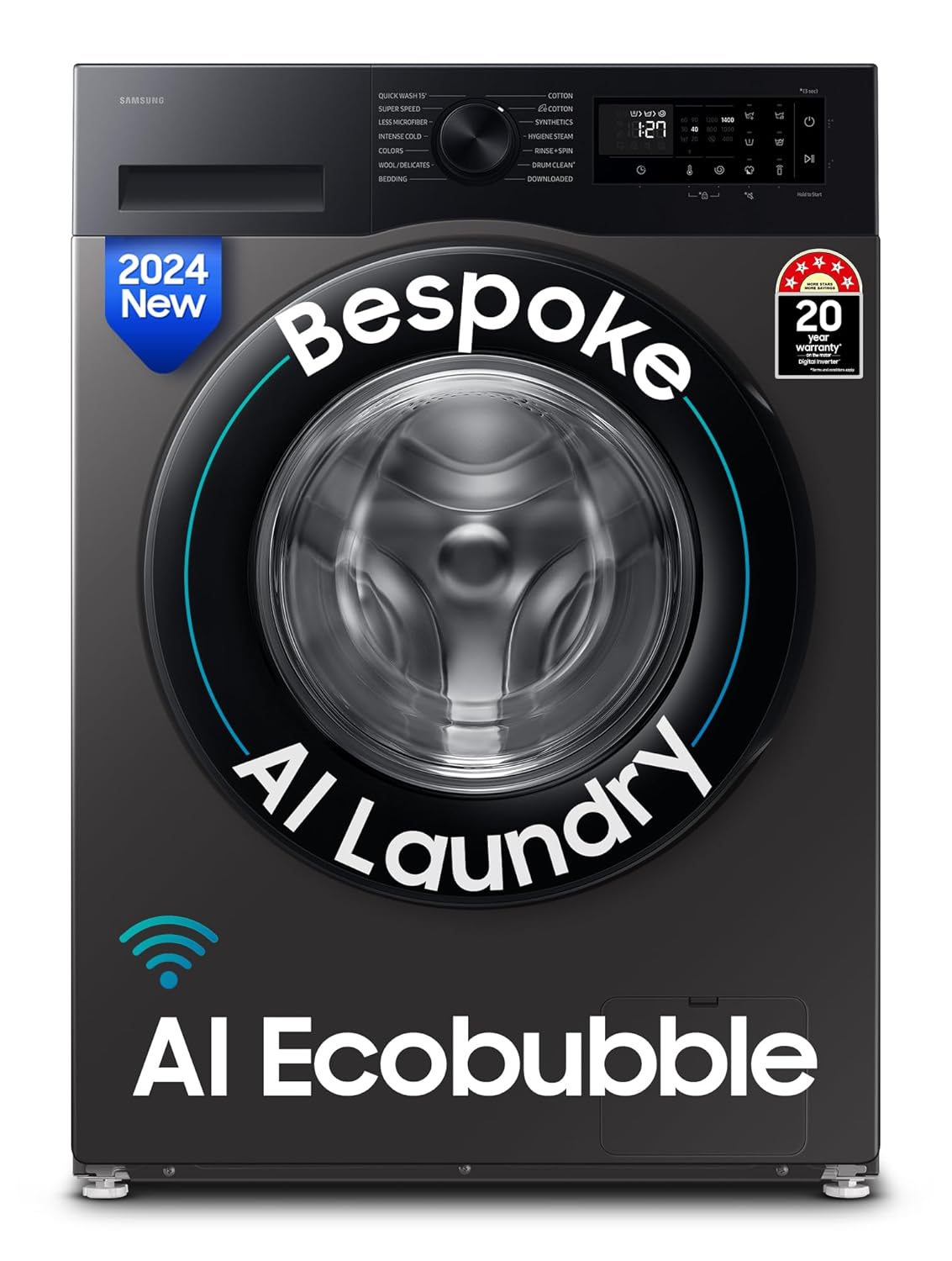 Samsung 12 kg, 5 Star, Super Speed, Wi-Fi, Hygiene Steam with Inbuilt Heater, Digital Inverter, Fully-Automatic Front Load Washing Machine (WW12DG5B24ASTL, Navy)