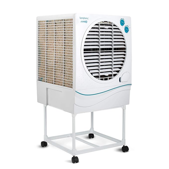 Symphony Jumbo 70 Desert Air Cooler For Home with Aspen Pads, Powerful Fan, Cool Flow Dispenser and Free Trolley(70L, Grey)