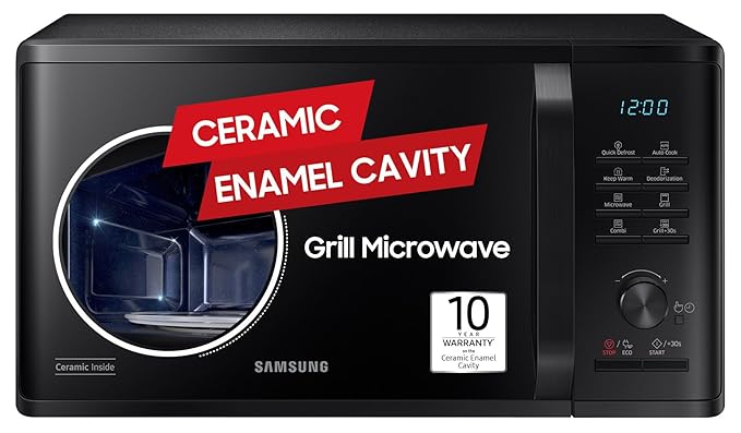Samsung 23 L Grill Microwave Oven (MG23A3515AK/TL, Black, Various Auto Cook Programs, Keep Warm, Quick Defrost, LED Display, Ceramic Enamel Cavity, Wire Rack with 10 year warranty)