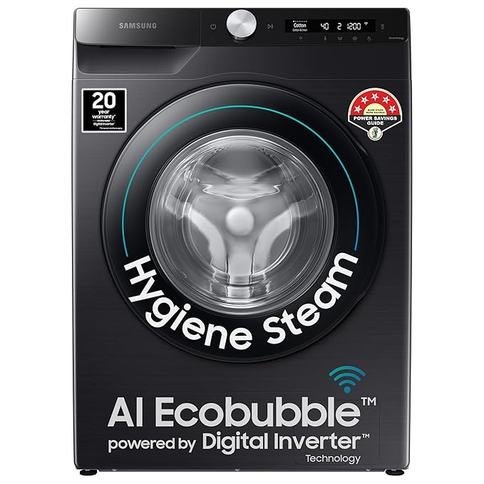 Samsung 7 Kg Fully-Automatic Front Loading Washing Machine Appliance with AI Control & SmartThings Connectivity (WW70T502DAB1TL,Black Caviar)