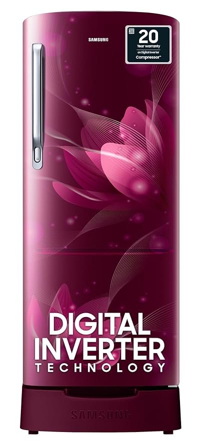 Samsung 183 L, 2 Star, Digital Inverter, Direct-Cool Single Door Refrigerator (RR20C1812R8/HL, Blooming Saffron Red, Base Stand Drawer)