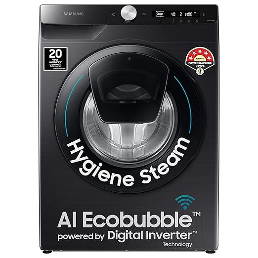 Samsung 8 Kg 5 Star Wi-Fi Inverter Fully-Automatic Front Loading Washing Machine Appliance (WW80T554DAB1TL, Black Caviar, In-Built Heater)