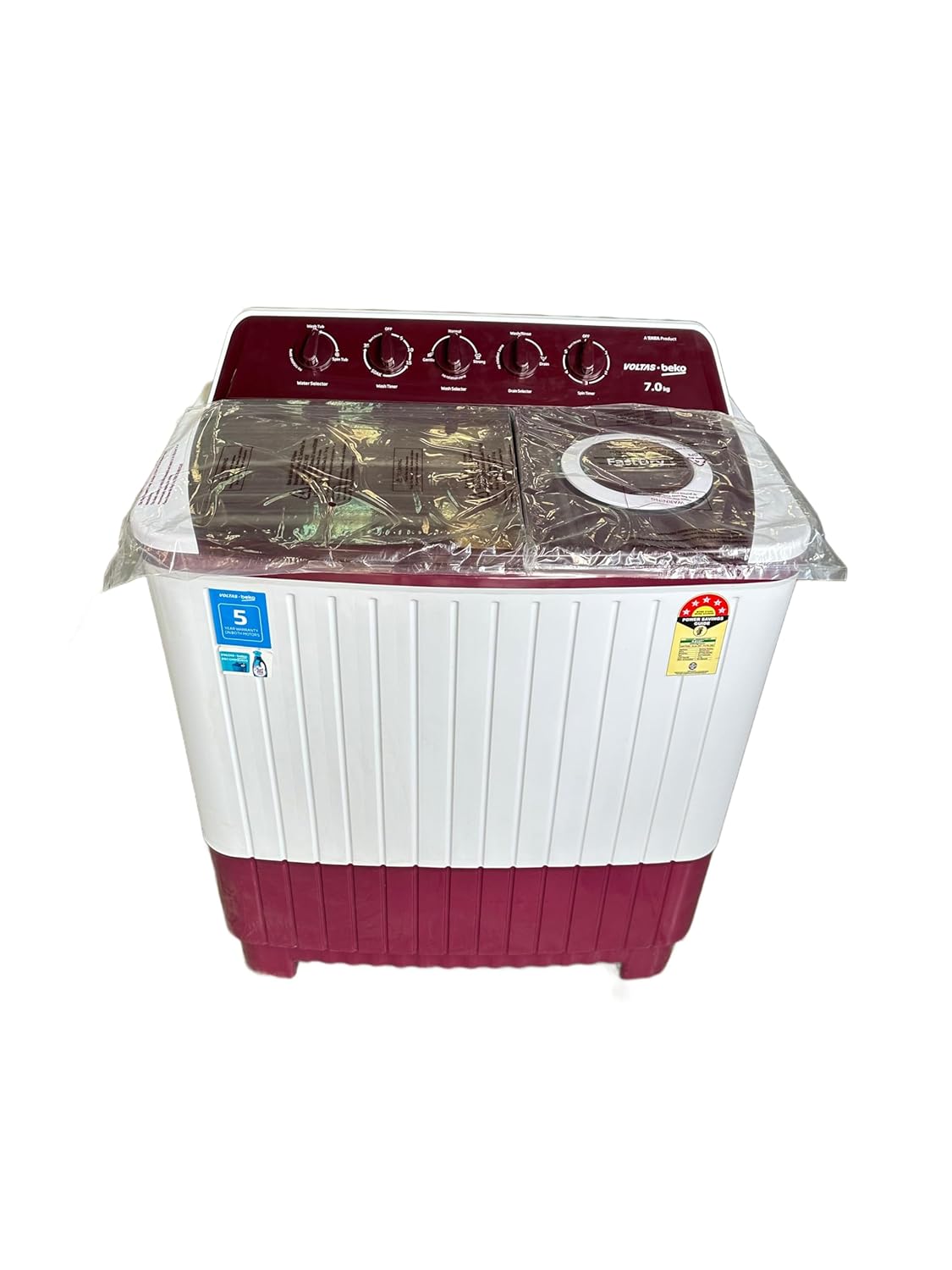 Voltas Beko 7 kg Semi-Automatic Top Load Washing Machine, 5 Star Rating, Burgundy, WTT70DLIM