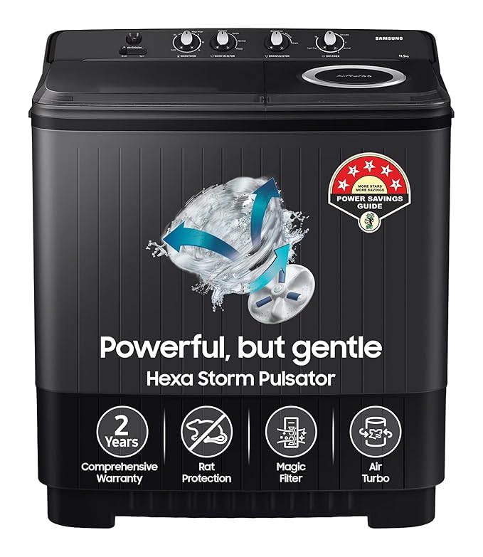 Samsung 11.5 Kg Semi-Automatic Top Load Washing Machine Appliance (WT11A4260GD/TL,Dark Gray)