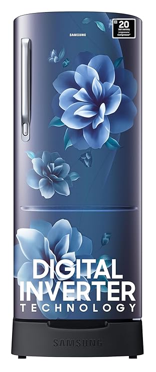 Samsung 183 L, 4 Star, Digital Inverter, Direct-Cool Single Door Refrigerator (RR20C1824CU/HL, Camellia Blue, Base Stand Drawer)