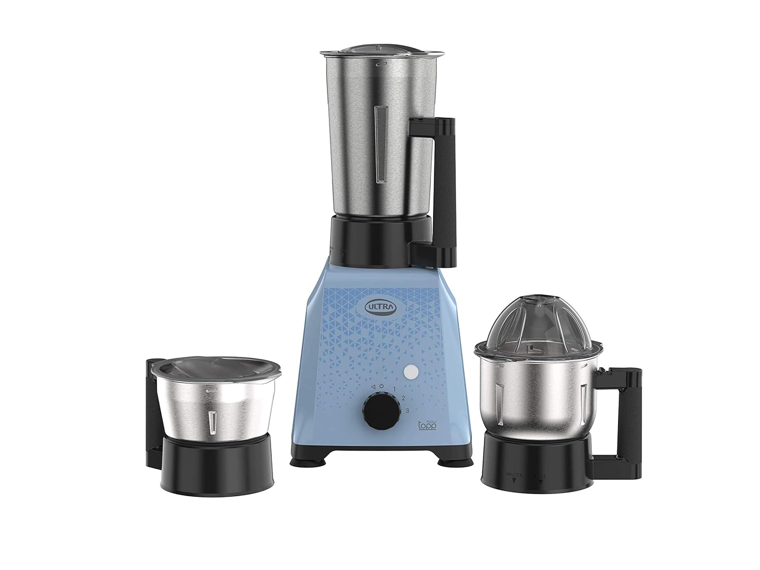 ULTRA Topp 750 W Mixer Grinder (TOPP 750W | 3 Jars | Blue, Black, Silver)