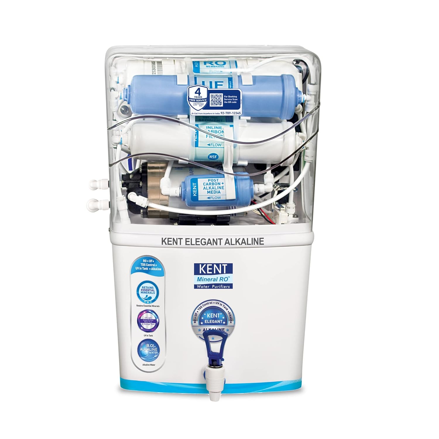 KENT Elegant Alkaline 8 L RO + UV + UF + TDS Control + Alkaline + UV in Tank Water Purifier (White)