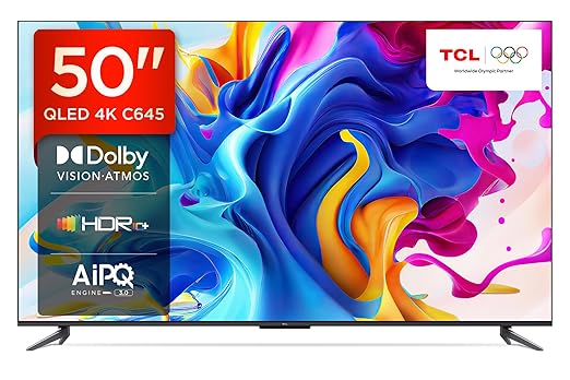 TCL 126 cm (50 inches) 4K Ultra HD Smart QLED Google TV 50C645 (Black)