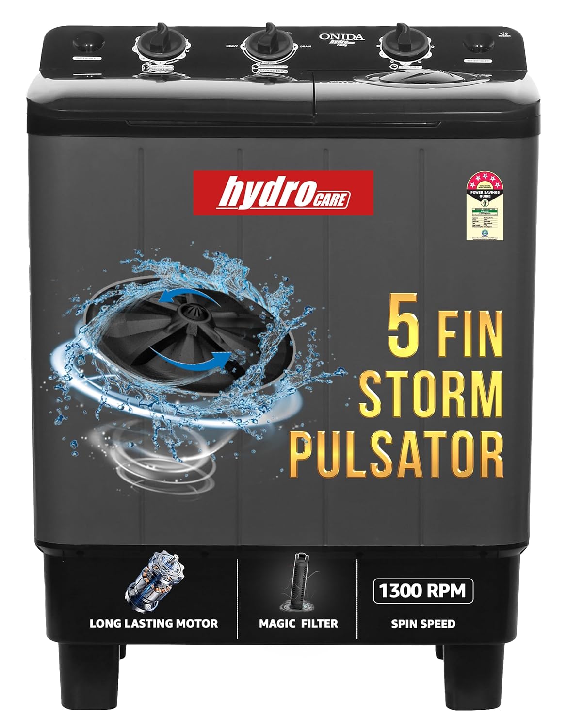 ONIDA 7 kg 5 Star Semi Automatic Top Loading Washing Machine (S70GR,Grey, 5 Spin Storm Pulsator, Powerful Wash Motor, Magic Filter)