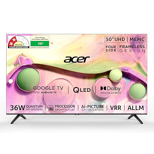 acer 126 cm (50 inches) V PRO Series 4K Ultra HD Smart QLED Google TV AR50QDQGR2851AD
