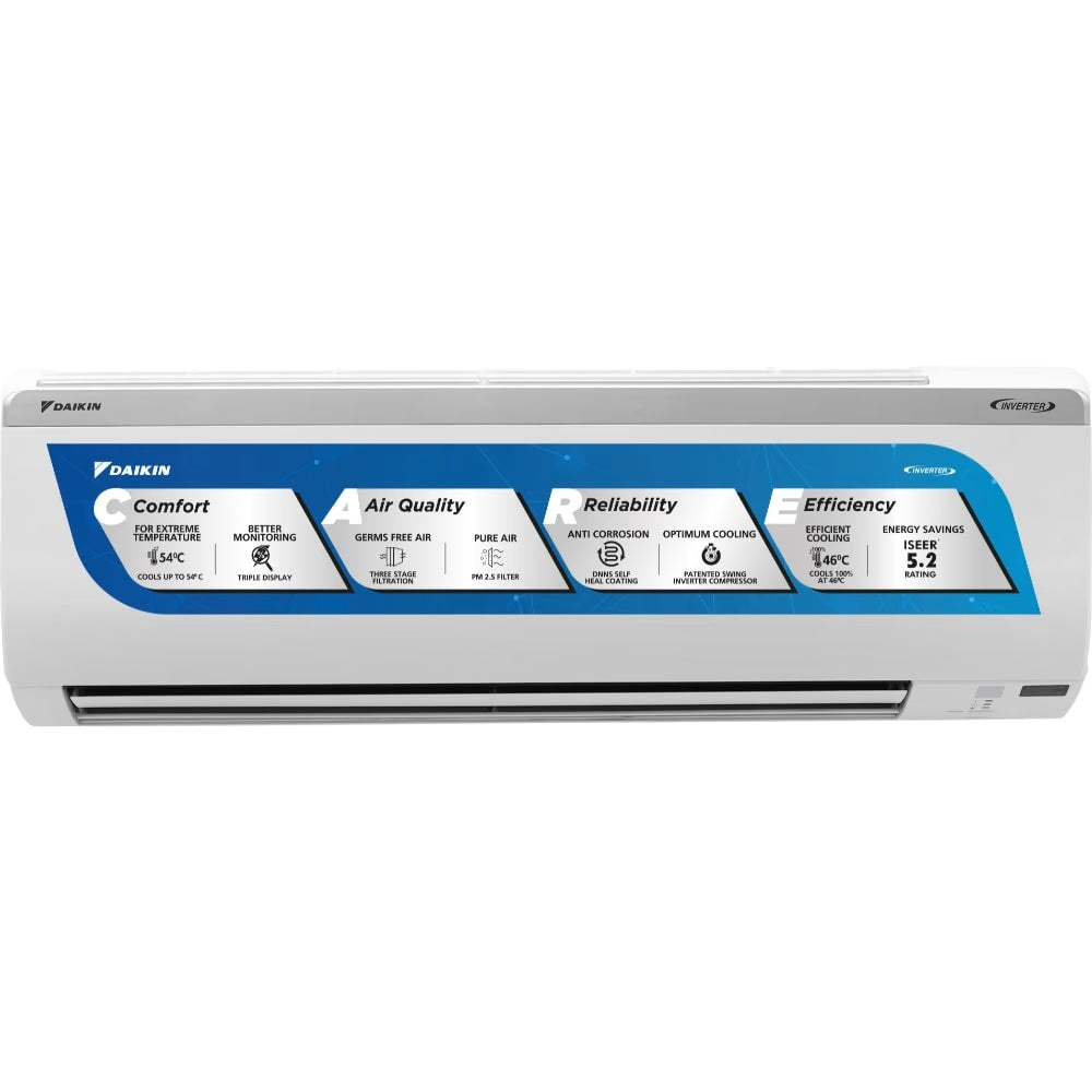 Daikin 1 Ton 5 Star Triple Display, Dew Clean Technology, Inverter Split AC (Copper, PM 2.5, 2022, FTKM35U, White)